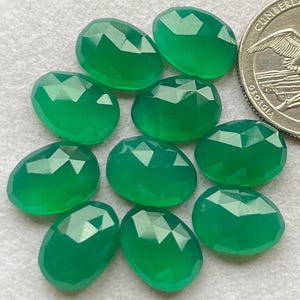 Selected Green Onyx 10x14mm Rose Cut Slice - Top Quality  Rose Cut Flat Back Gemstone 10 Pieces Lot For Jewelry Making, Pendant, Ring