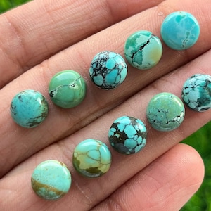 9mm 10 pcs Pack Natural Tibetan Turquoise Flat Back Gemstone For Jewelry Making, Pendant, Ring