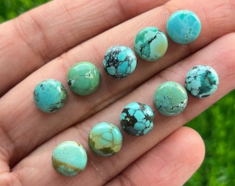 9mm 10 pcs Pack Natural Tibetan Turquoise Flat Back Gemstone For Jewelry Making, Pendant, Ring