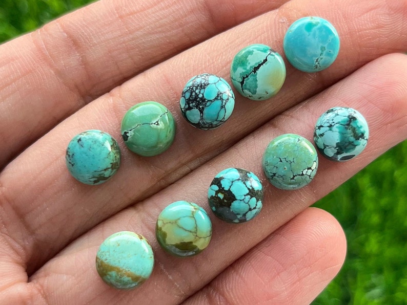 9mm 10 pcs Pack Natural Tibetan Turquoise Flat Back Gemstone For Jewelry Making, Pendant, Ring image 1