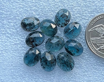 Selected 8x10mm 10 pcs Pack Natural Teal Moss Kyanite Rosecut - Top Quality  Rose Cut Flat Back Gemstone 10 Pieces Lot For Jewelry Making,