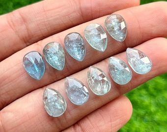 Nuevas piedras preciosas de cianita aguamarina talla rosa en forma de pera de 8 x 12 mm - Piedra preciosa de alta calidad con parte posterior plana talla rosa, lote de 10 piezas para la fabricación de joyas.