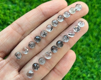 Top 6mm 20pcs Pack Black Rutile Rosecut Round - Top Quality Lapis Rose Cut Flat Back Gemstone For Jewelry Making, Pendant, Ring