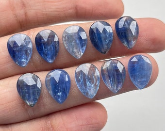 10 x 14 mm Cianita azul natural en forma de pera Rosecut - Piedra preciosa de alta calidad con parte posterior plana Rose Cut Lote de 10 piezas para la fabricación de joyas, colgantes,