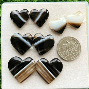 Top 4 Pair Lot Heart Shape Banded Agate,  Matched Pair Cabochon Used For Jewelry Making