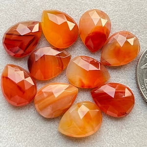 Natural Designer Carnelian 10x14mm Pear Rose Cut Slice - Top Quality  Rose Cut Flat Back Gemstone 10 Pieces Lot For Jewelry Making