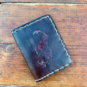portefeuille en cuir de chèvre de montagne cerise foncée, portefeuille cadeau pour lui, cadeau pour elle portefeuille, porte-cartes en cuir minces personnalisés, porte-cartes