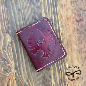 Cherry Red Owl cuero cartera delgada diseño minimalista personalizado cartera de cuero genuino, regalo para él regalo para ella, cartera con búho