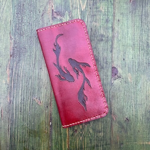 Cartera larga de cuero con diseño de pez: elegante y práctica cartera larga de cuero con diseño de pez inspirado en el océano, regalo para el día de San Valentín