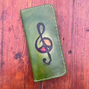 Minimalist Unique Soft Green Sol Key Handmade Leather Money Clips Business Card Cases, Gift For Her Wallet for Women - Functional Womens