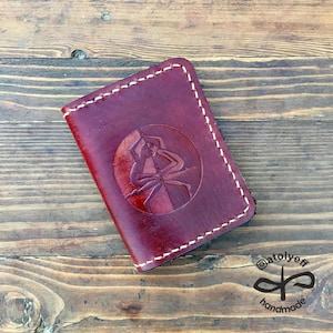 Red gemini Leather Wallet, Valentine&#39;s Day Gift Personalized  Gift For Her, Handmade Wallet, Vintage Wallet