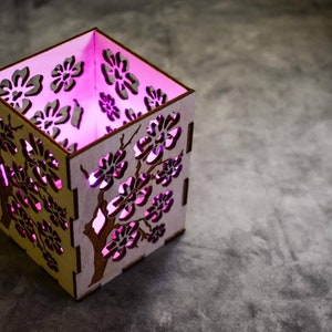 Cherry Blossom &quot;Serenity&quot; Candle Holder |  Japanese Floral Theme Wooden Lantern | Sakura Spring Gift for Wife Mother Daughter BIrthday