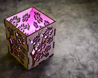 Cherry Blossom "Serenity" Candle Holder |  Japanese Floral Theme Wooden Lantern | Sakura Spring Gift for Wife Mother Daughter BIrthday