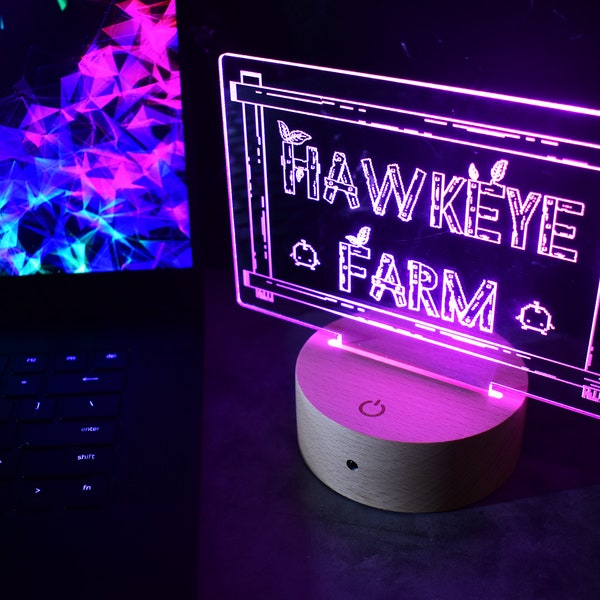 Custom Stardew Valley Sign LED Lamp | Personalized Farm Name Night Light | SDV Gift Friend Brother Sister Girlfriend Animal Crossing ACNH