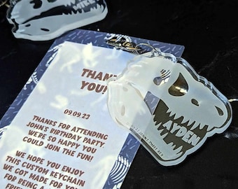 Custom T-Rex Dino Acrylic Tag Party Favors | Rawr Bday Theme | Rex Backpack Keychain Birthday Giveaways for Kids | Dinosaur Head | Three Rex
