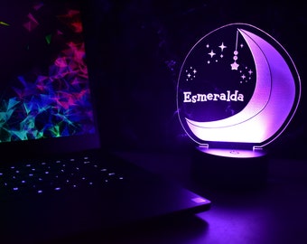 Custom Animal Crossing Crescent Moon Personalized LED Lamp Night Light Leaf bells turnips nook Nintendo disney mario final fantasy