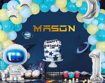 宇宙パーティーテーマの看板レタリング | お子様の息子娘の誕生日イベントプランナー向け誕生日デコレーション | ミラーアクリル | 初めての旅ミッション