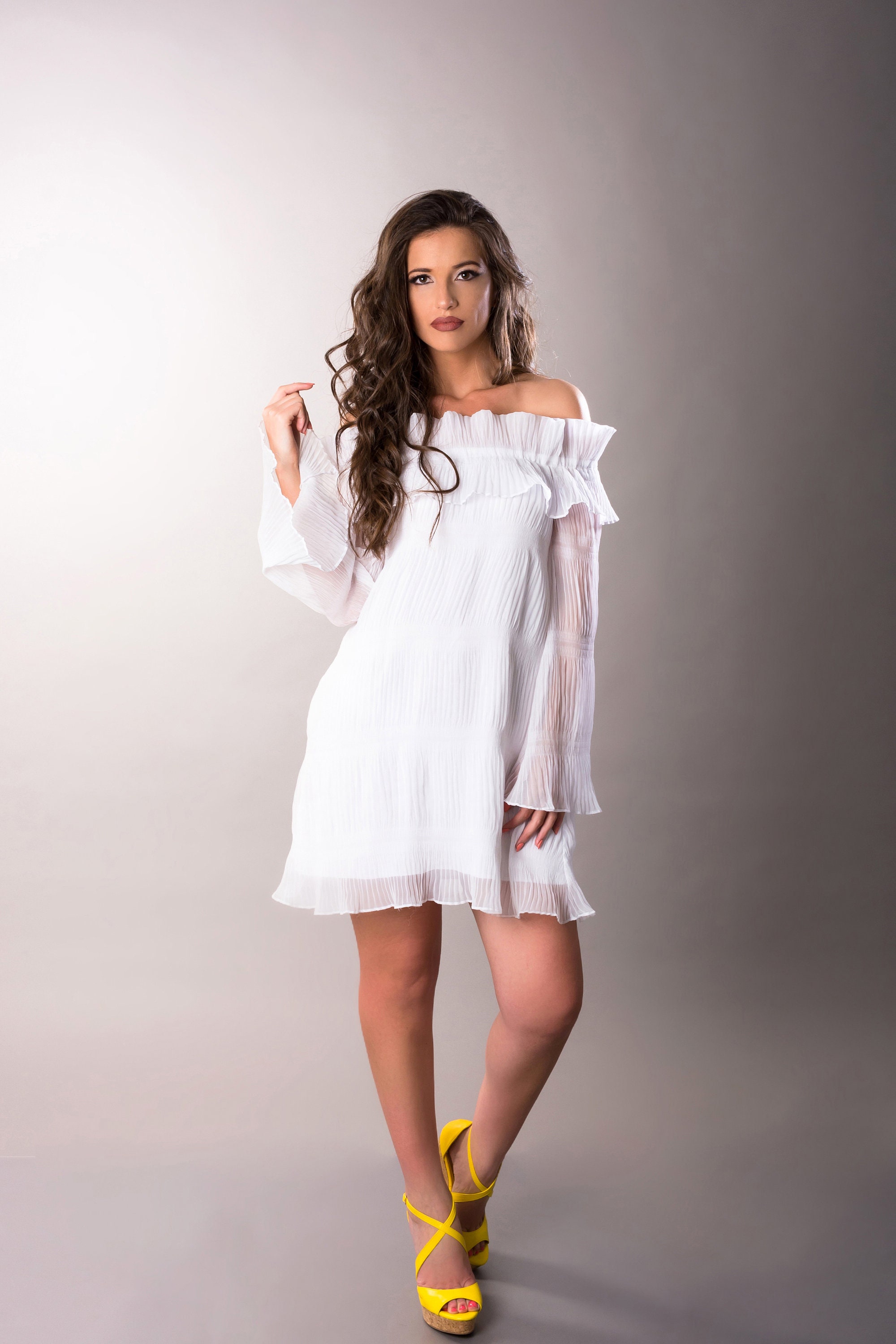 White Frill Off The Shoulder Dress
