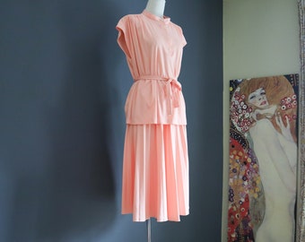 70s Peachy Top and Pleated Skirt Set Marty Gutmacher