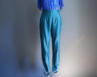 80s Teal Green Stirrup Pants by BCBG Paris