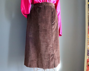 70s Brown Wide Wale Corduroy Skirt by Evan Picone
