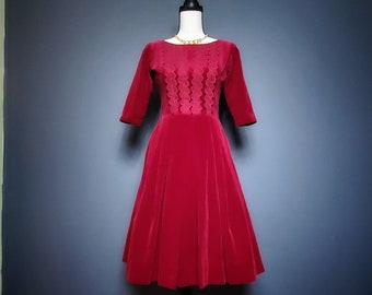 50s Red Fit & Flare Party Dress