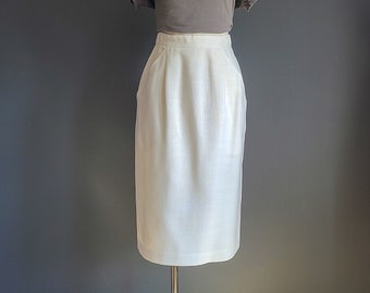 80s Ivory Pencil Skirt by Russ Petites