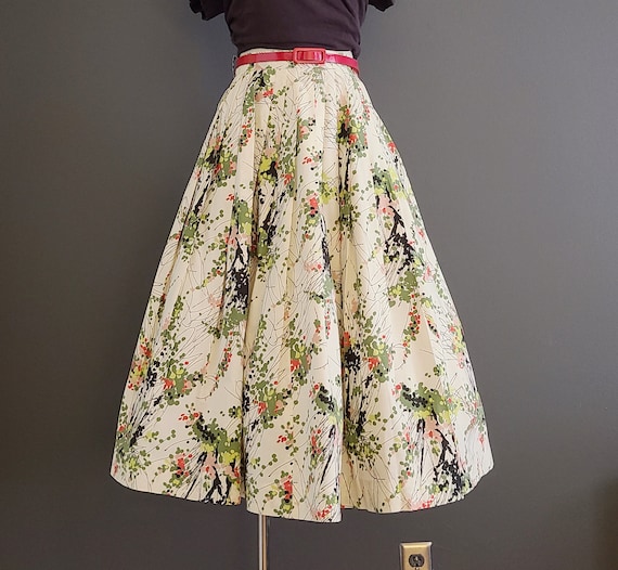 50's Atomic Floral Cotton Circle Skirt