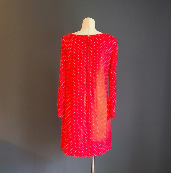 60s Mod Red Silk Polka Dot Overlay Shift Dress by… - image 3