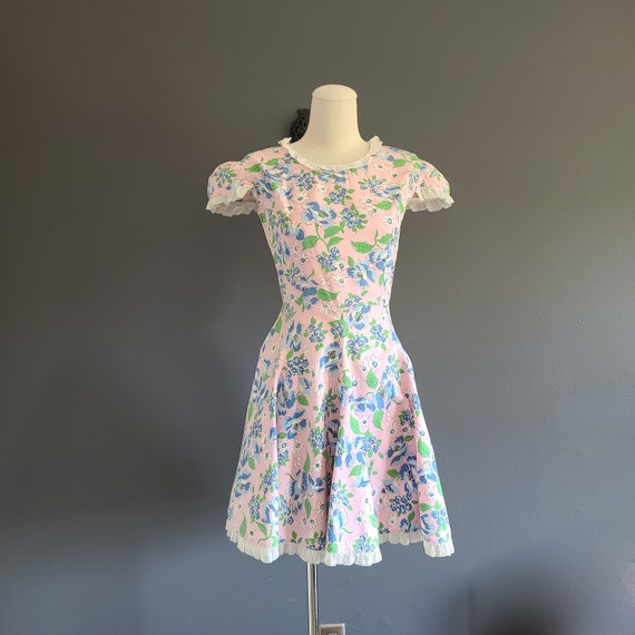30's Cotton Ruffle Trim Day Dress