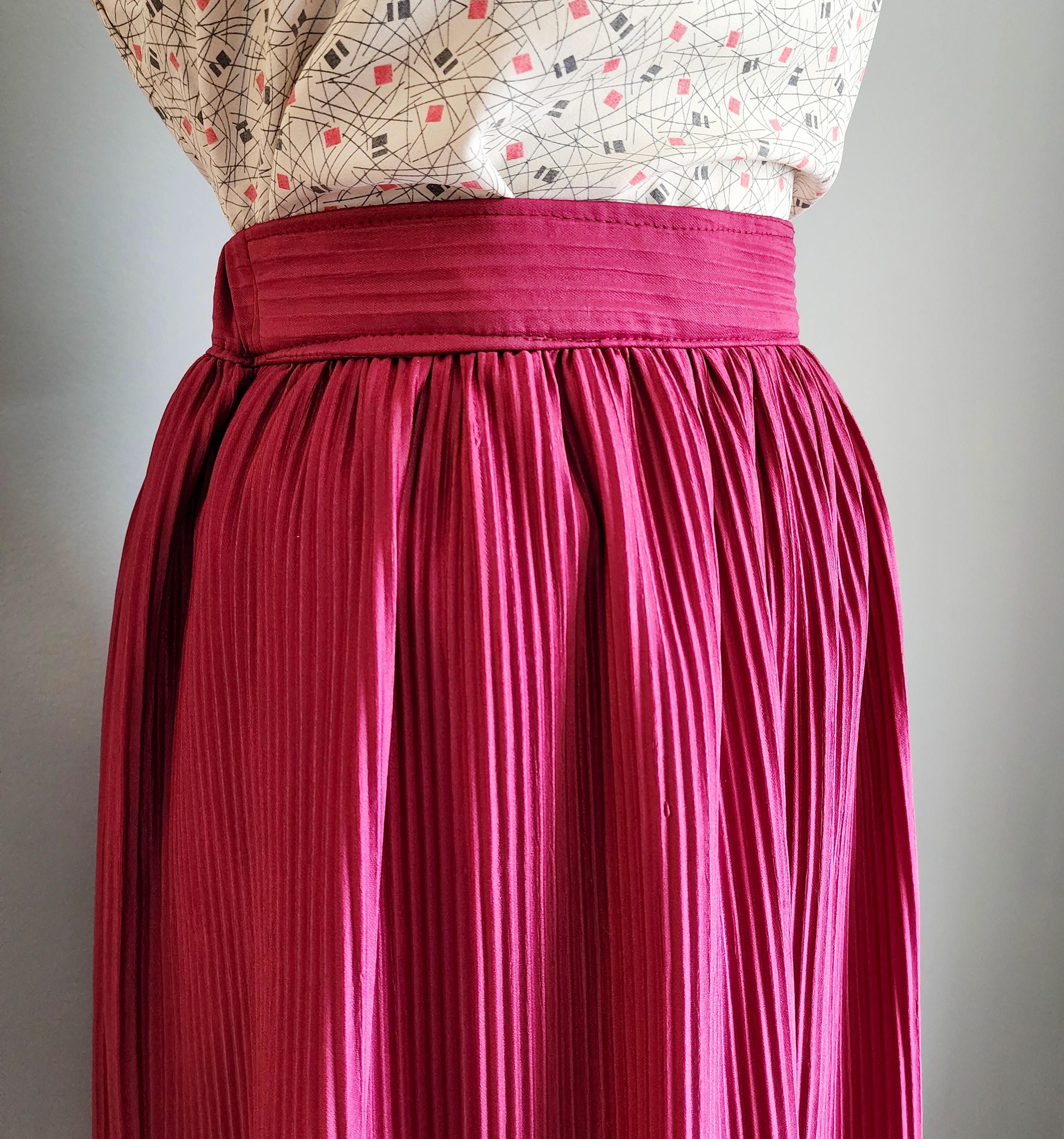 80s Pleated Raspberry Midi Skirt