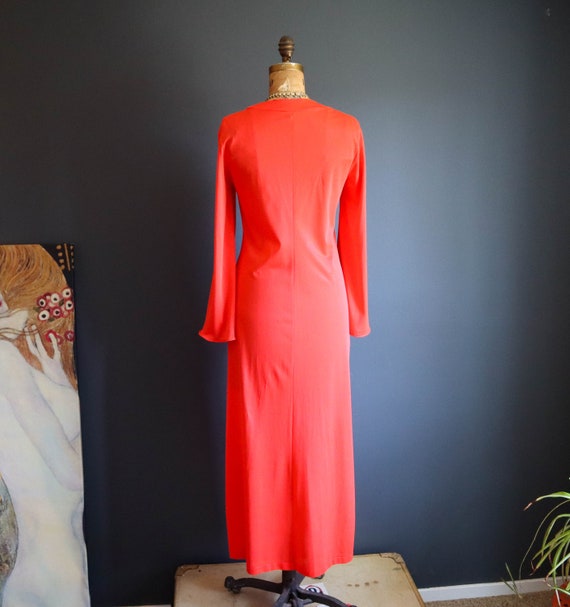 70s Vermillion Night Gown House Dress - image 3