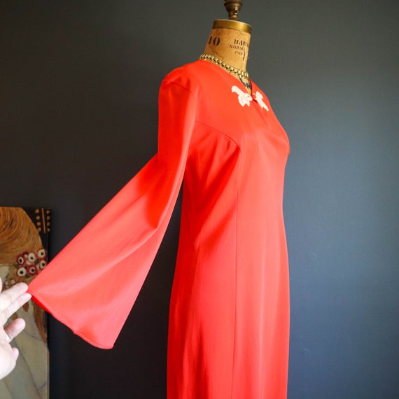 70s Vermillion Night Gown House Dress - image 1