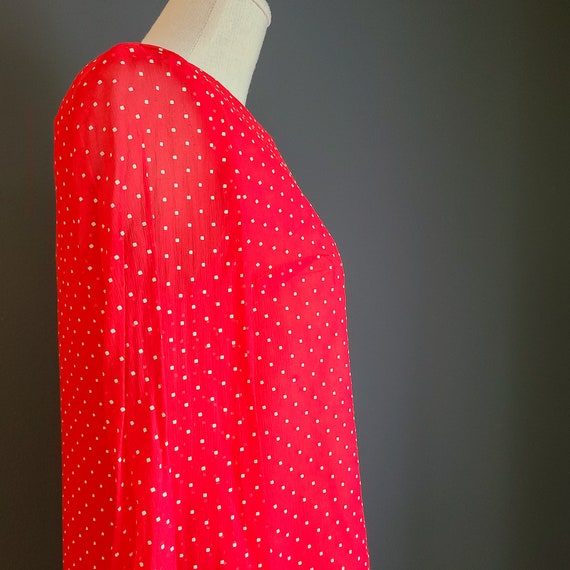 60s Mod Red Silk Polka Dot Overlay Shift Dress by… - image 8