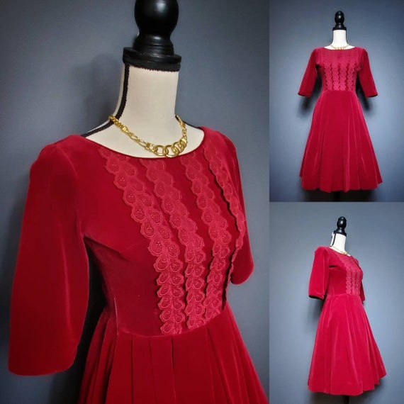 50s Red Fit & Flare Party Dress - image 3