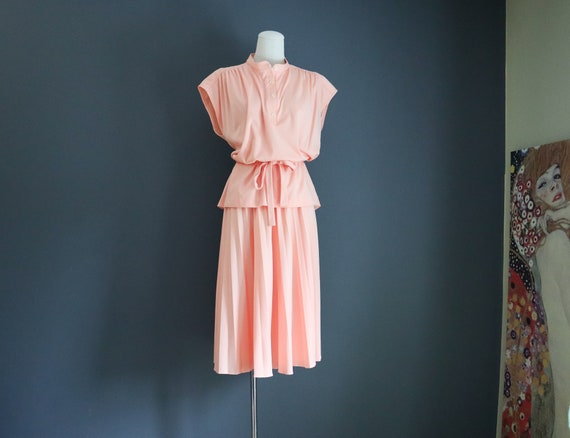 70s Peachy Top and Pleated Skirt Set Marty Gutmac… - image 3