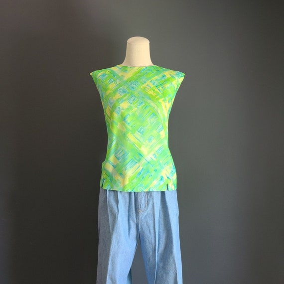 60s Green Abstract Sleeveless Top by Sears - image 1