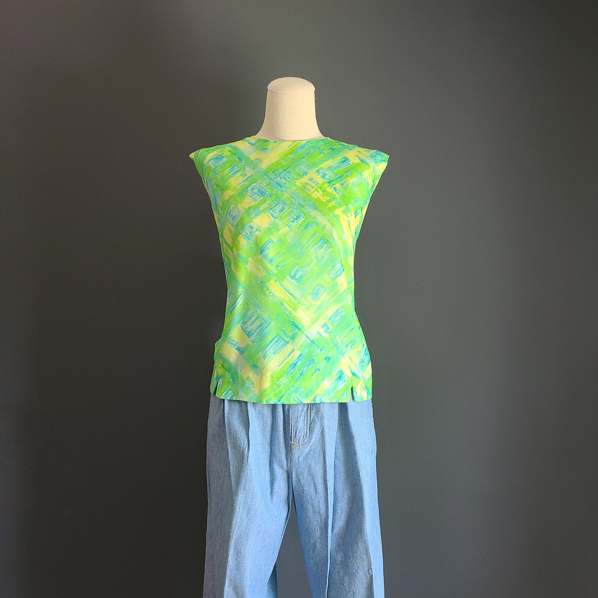 60's Green Abstract Sleeveless Top by Sears - Etsy UK