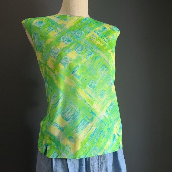 60s Green Abstract Sleeveless Top by Sears - image 2