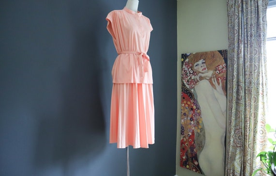 70s Peachy Top and Pleated Skirt Set Marty Gutmac… - image 1