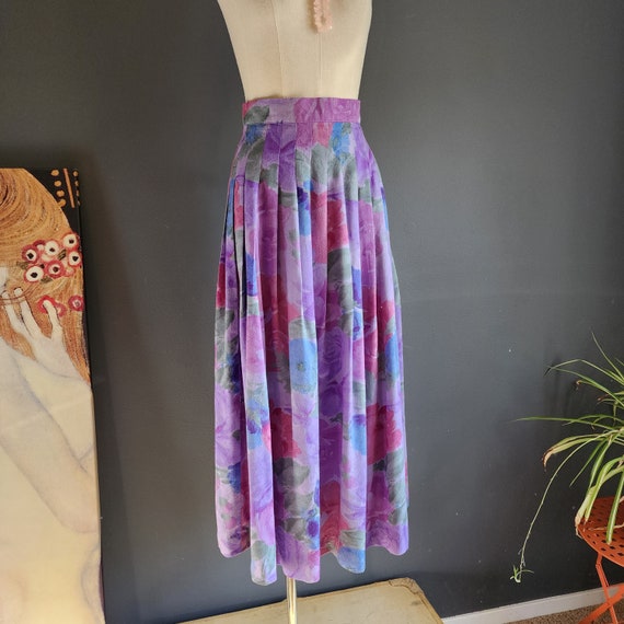 80's Watercolor Roses Fine Wool Midi Skirt - image 1