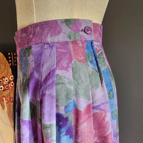 80's Watercolor Roses Fine Wool Midi Skirt - image 5