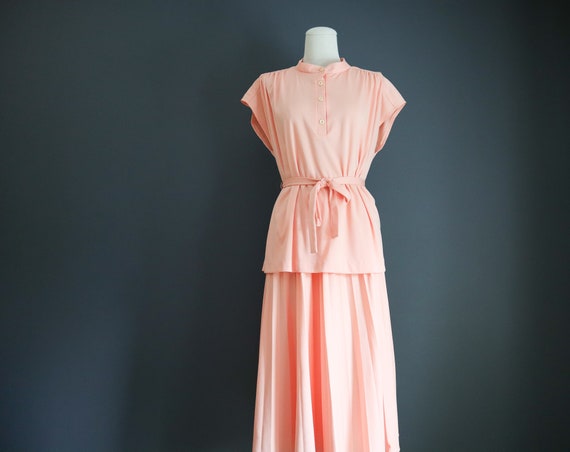 70s Peachy Top and Pleated Skirt Set Marty Gutmac… - image 7
