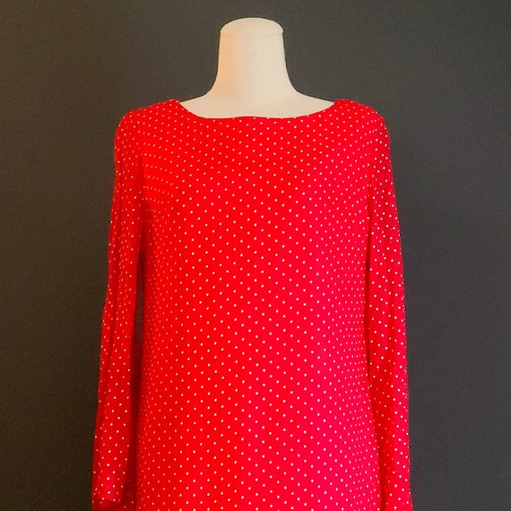 60s Mod Red Silk Polka Dot Overlay Shift Dress by… - image 5