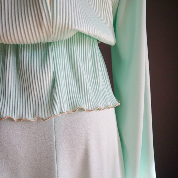 70s Sheer Seafoam Micro Pleat Secretary Dress - image 7