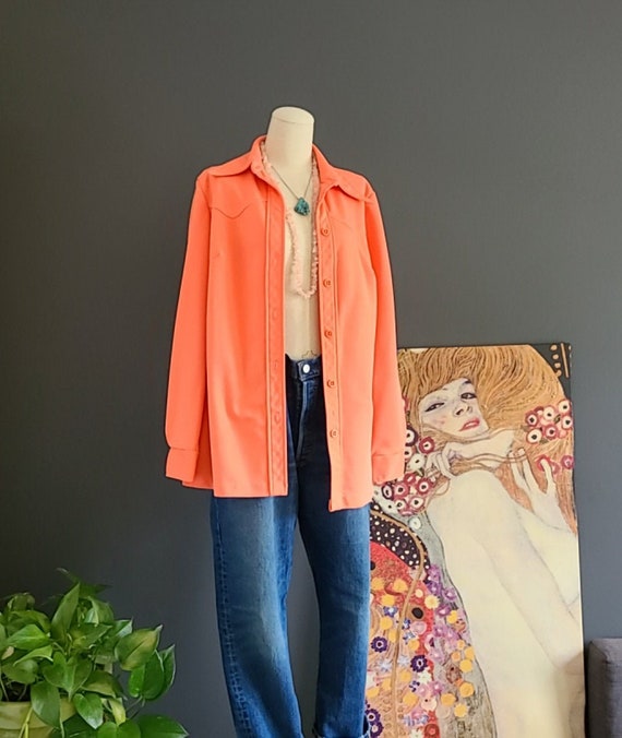 70's Western Melon Polyester Shirt