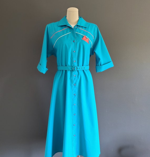 80's 50's style Button Front Shirtdress