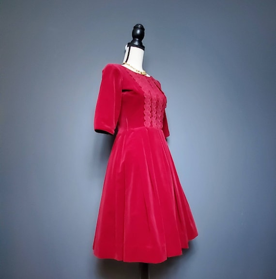 50s Red Fit & Flare Party Dress - image 2