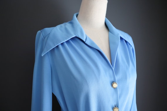70s Cornflower Blue Flowing Maxi Hostess Dress - image 7