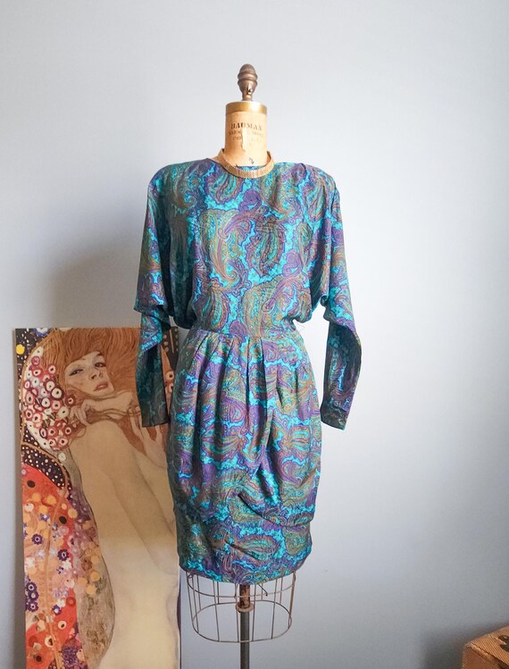 gillian silk dress 80s Jewel-Tone Silk Dress by Gillian